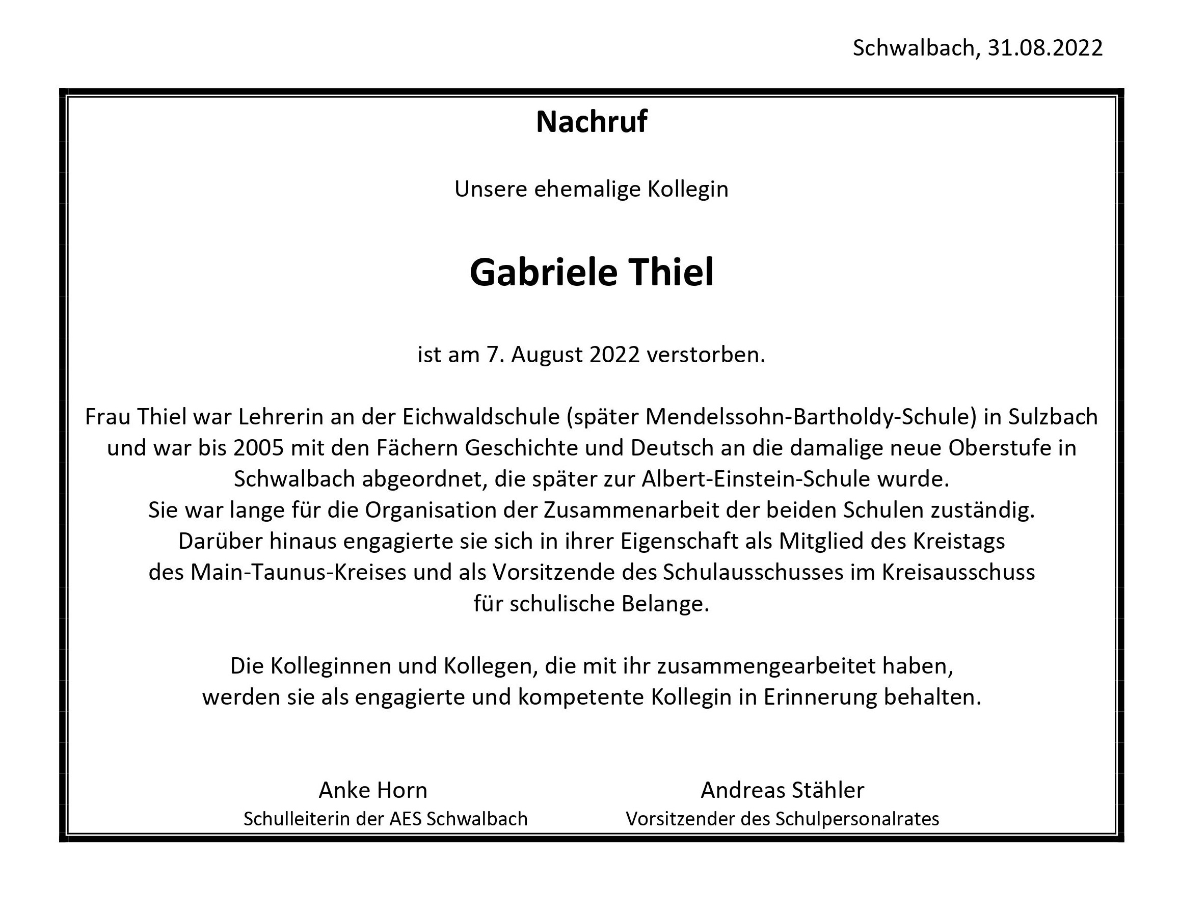 22 08 31 Nachruf Gabriele Thiel